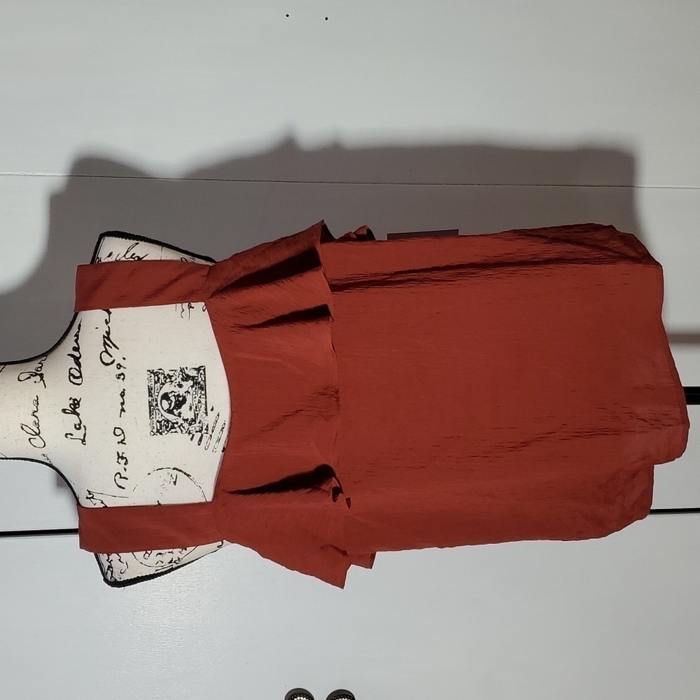 Nine West| Womens Brown Rust Flowy Boxy Dress Ruffle Tank Top Neutral Sz.XXL - Picture 2 of 7